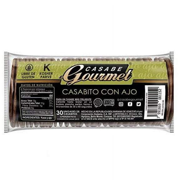 Casabe Gourmet Casabito 12 packs Casabe Cracker with Garlic Flavor 70gr each