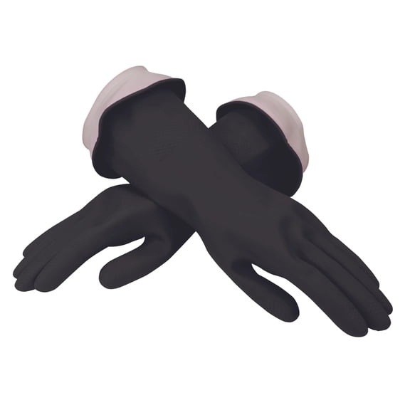 Casabella Premium Waterblock Latex Cleaning Gloves with Tapered Fit & Double Cuff, Breathable - Medium - Black (2 Pack)