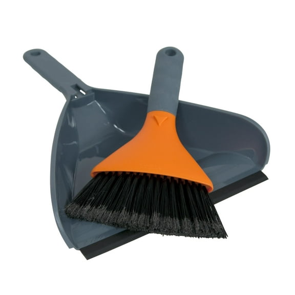Casabella Dustpan Set, Medium, Compact Storage, 10 Wide Pan, 7 Wide Brush, Graphite, Orange