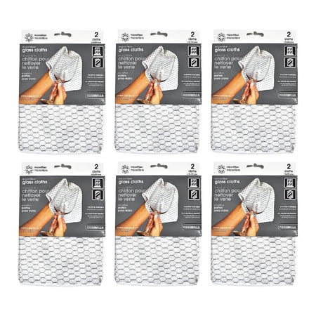 Casabella Microfiber Glass Cleaning Cloths 12 x 14 in Honeycomb Black White Set of 2, 6-Pack