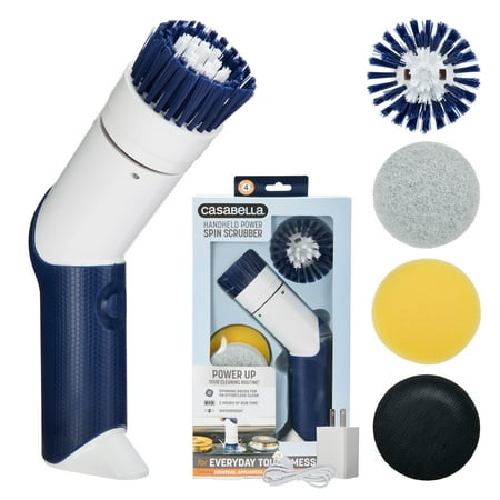 Casa Bella Power Spin Handheld Scrubber with Multiple Pads and Brush