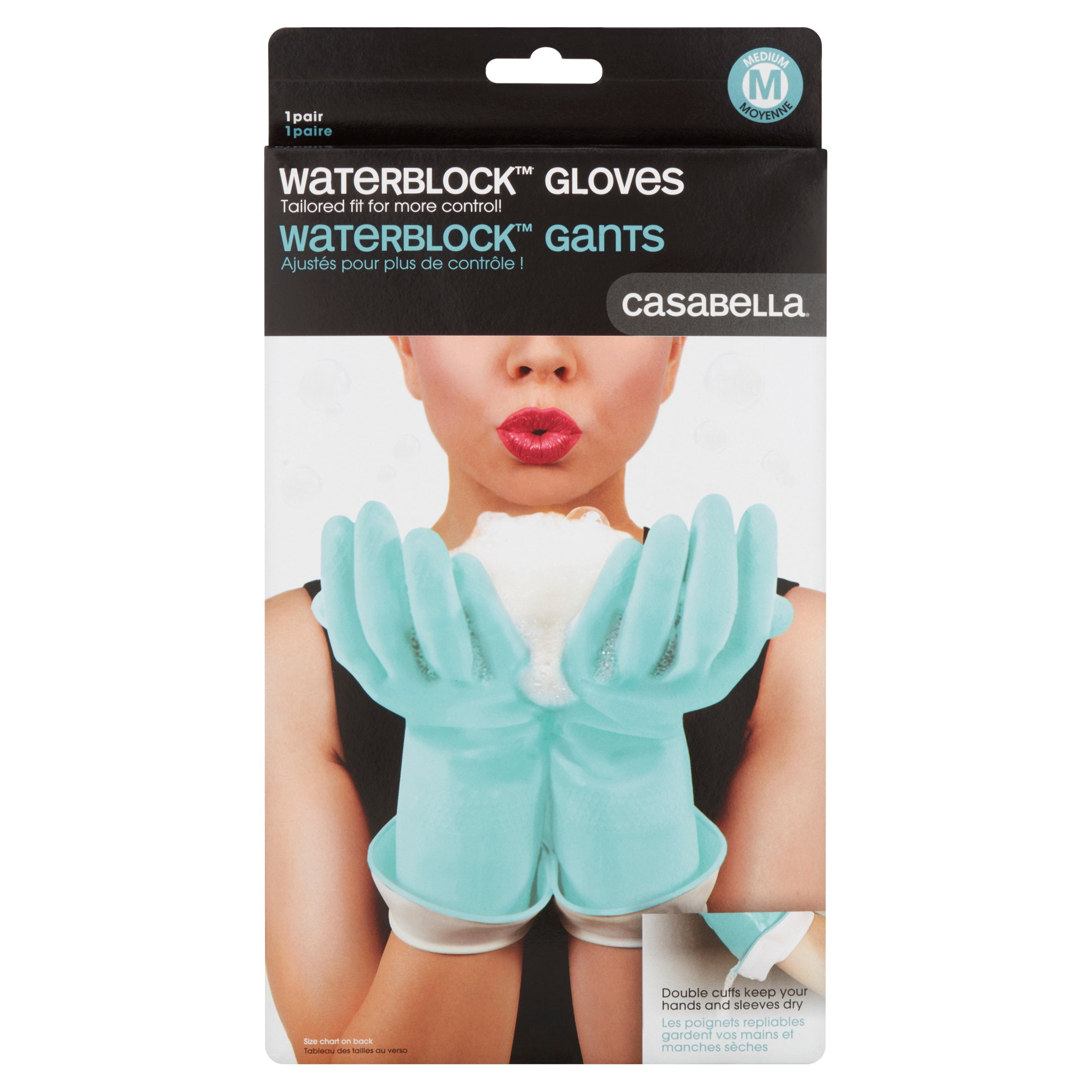 Casabella WaterBlock Premium Gloves, Aqua Blue, Medium