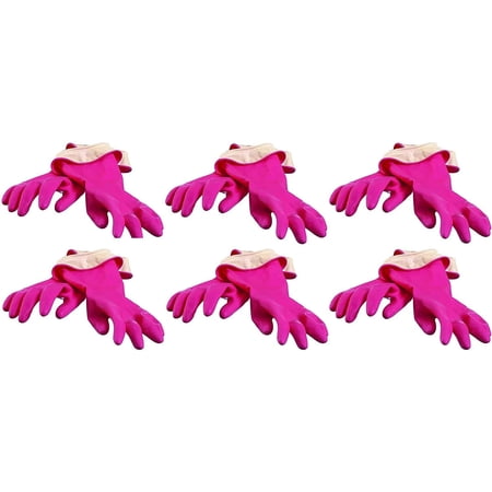 Casabella Waterblock Premium Latex Gloves With Tapered Fit & Double Cuff, Size Small - 6 Pairs - Pink