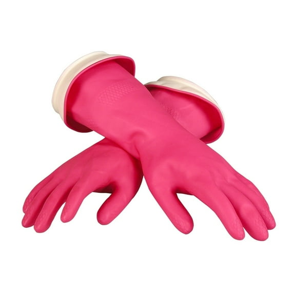 Casabella Waterblock Premium Latex Gloves With Tapered Fit & Double Cuff - Small - Pink