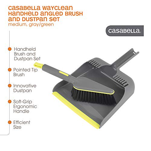 Casabella Wayclean Handheld Angled, Medium, Gray Dustpan and Brush Set
