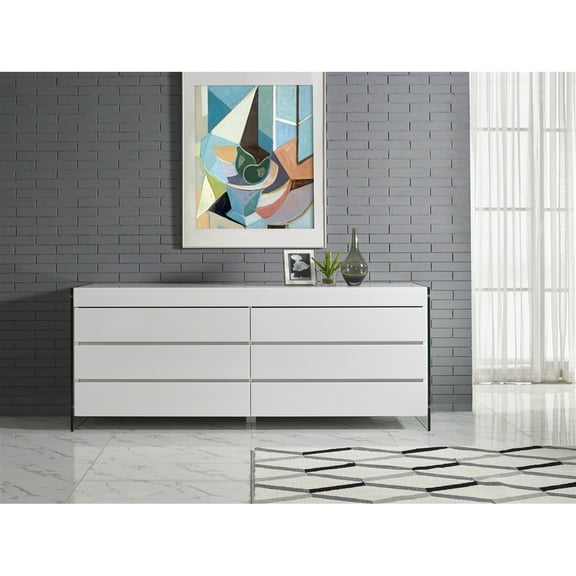 Casabianca Furniture Modern Il Vetro Engineered Wood Dresser in White