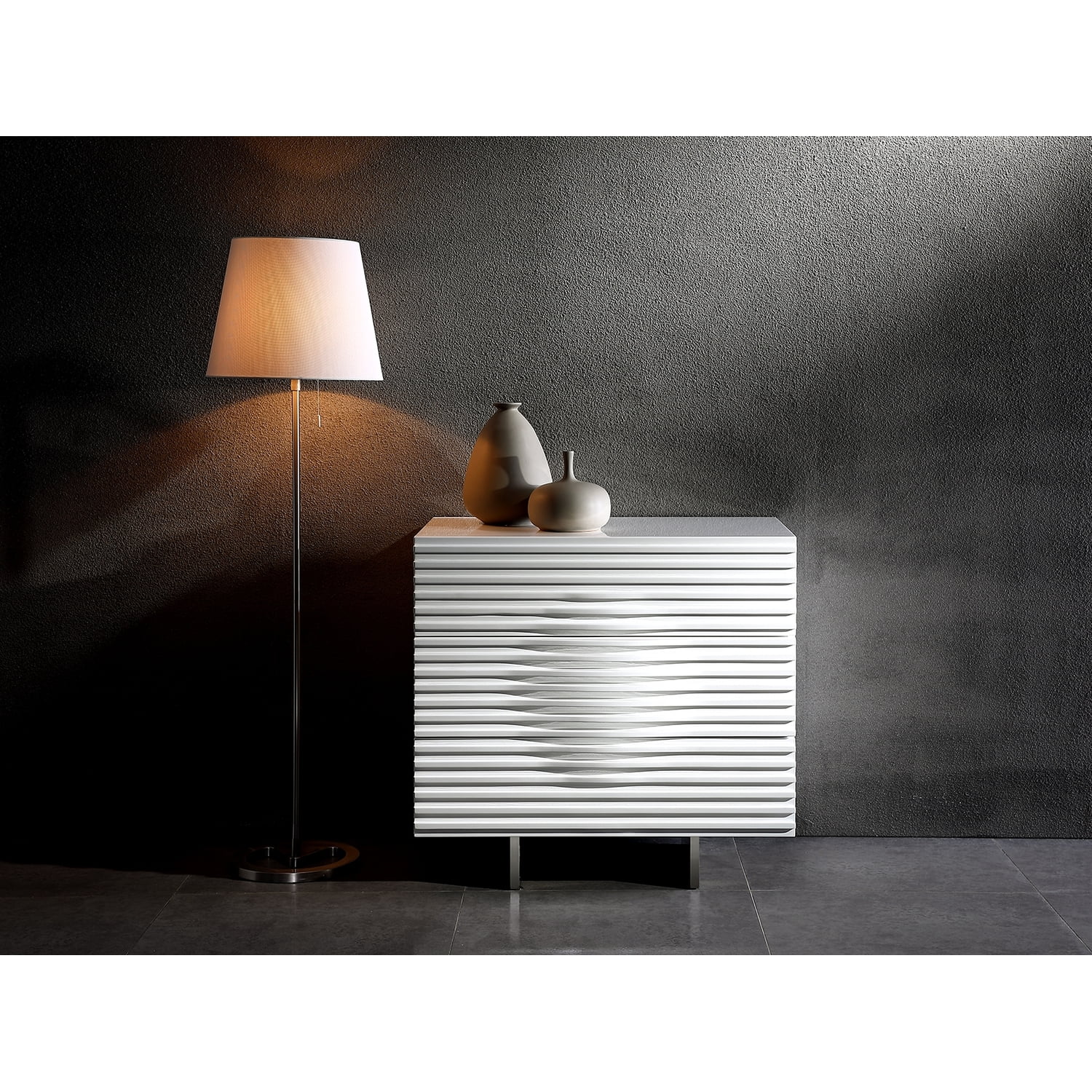 Modern Moon 31.5" White and Brushed Stainless Steel Dresser