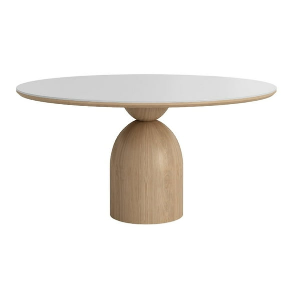 Casabianca Home Andrea 60 In Round Dining Table With White-Oak Base And White Ceramic Top