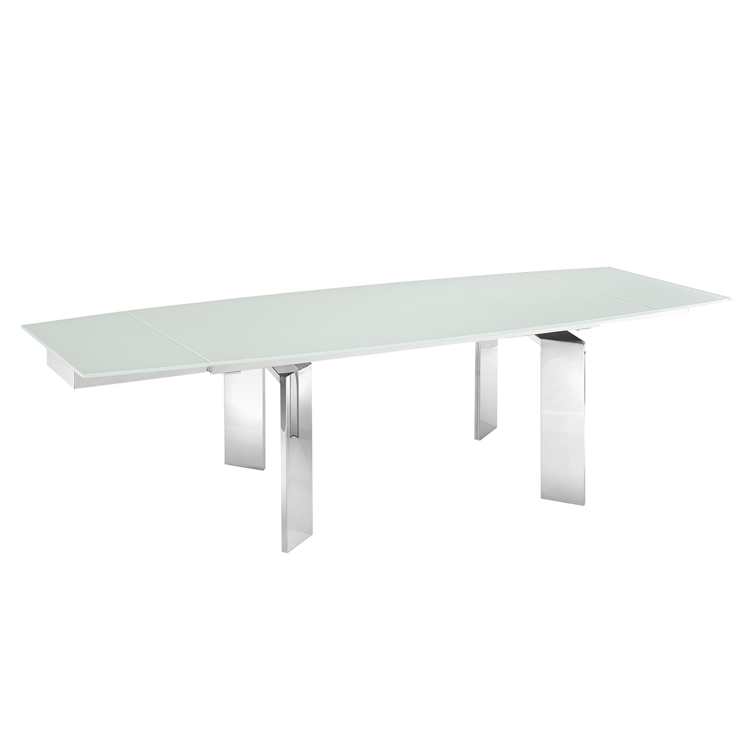 Astor Contemporary Extendable Dining Table in White Glass and Chrome