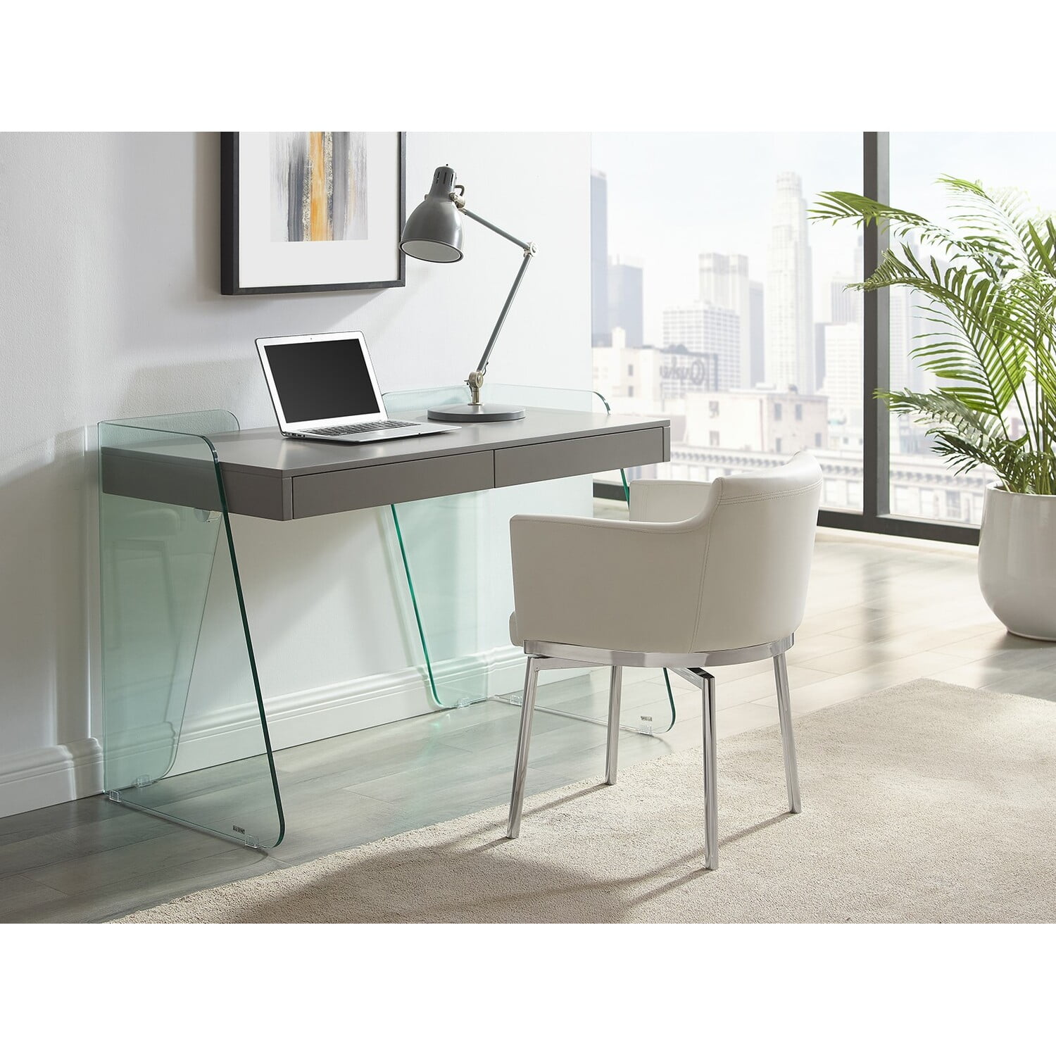 Archie Desk Casabianca Furniture Archie Engineered Wood Office Desk in Gray High ...