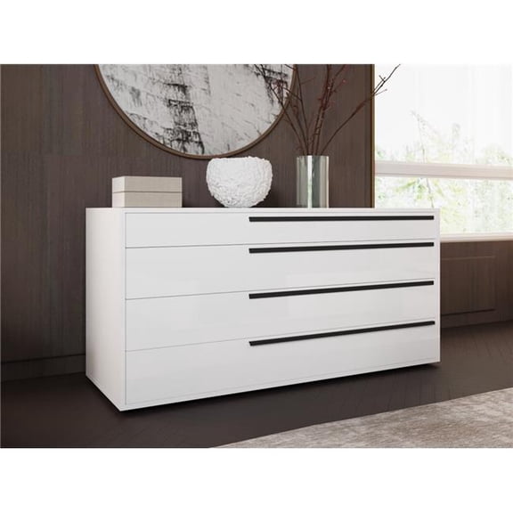 Casabianca Home US-251WH-SET Carter Gloss Dresser Nightstands Set, White