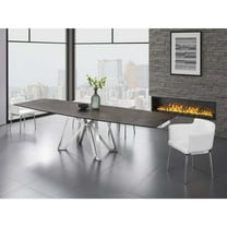 Casabianca Home Dcota manual dining table with brushed stainless steel base and brown marbled porcelain top.