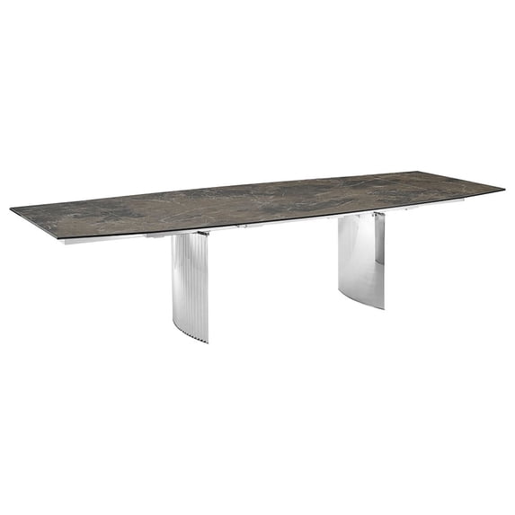 Casabianca Modern Allegra Stainless Steel Extendable Dining Table in Brown
