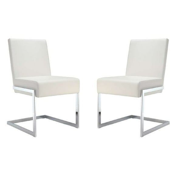 Casabianca Home Fontana Set of 2 Polyurethane Leather Dining Chairs - White