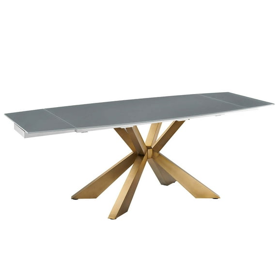 Casabianca Home Icon manual dining table with brushed bronze base and gray top.