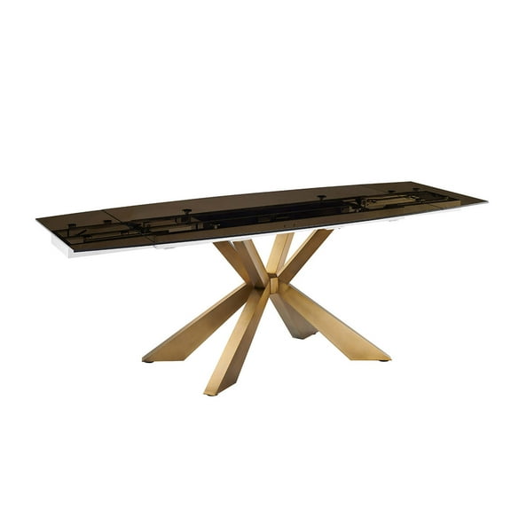 Casabianca Home Icon manual dining table with brushed bronze base and smoked top.