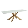 thumbnail image 1 of Casabianca Home Icon manual dining table with brushed bronze base and white top., 1 of 2