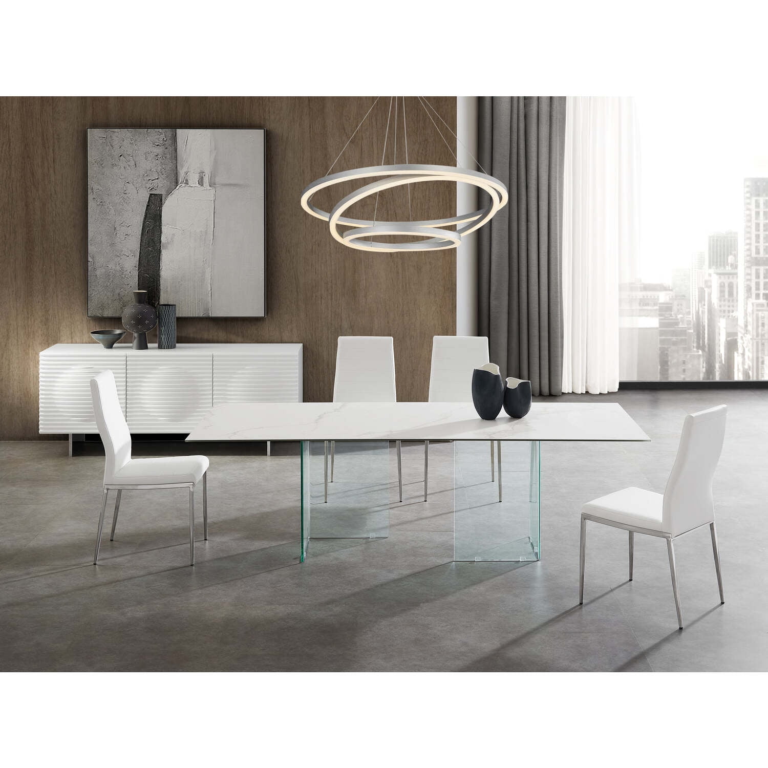 Casabianca Home Miami dining table with clear base and white