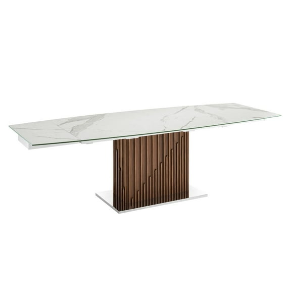 Casabianca Moon Manual Dining Table with Walnut Base and White Marbled Top