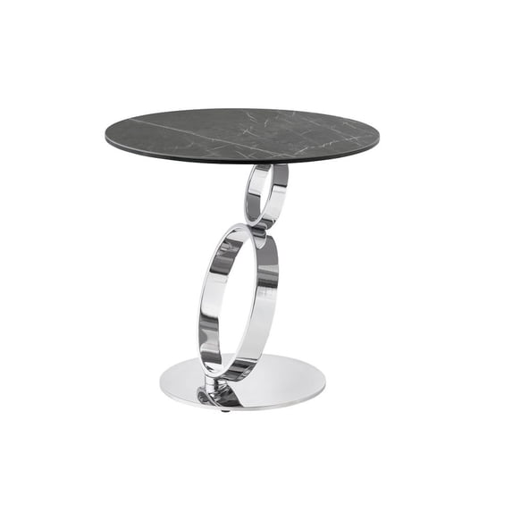 Casabianca Home Satellite Round End Table In Gray Marbled Porcelain