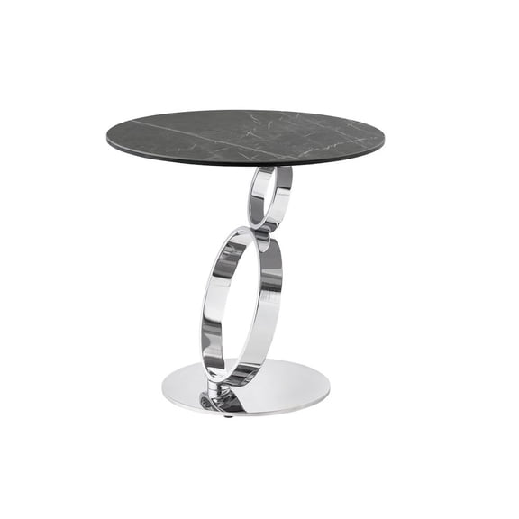 Casabianca Home Satellite Round End Table In Gray Marbled Porcelain