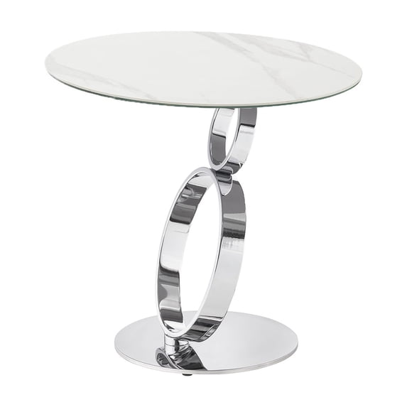 Casabianca Home Satellite round end table in white marbled porcelain.