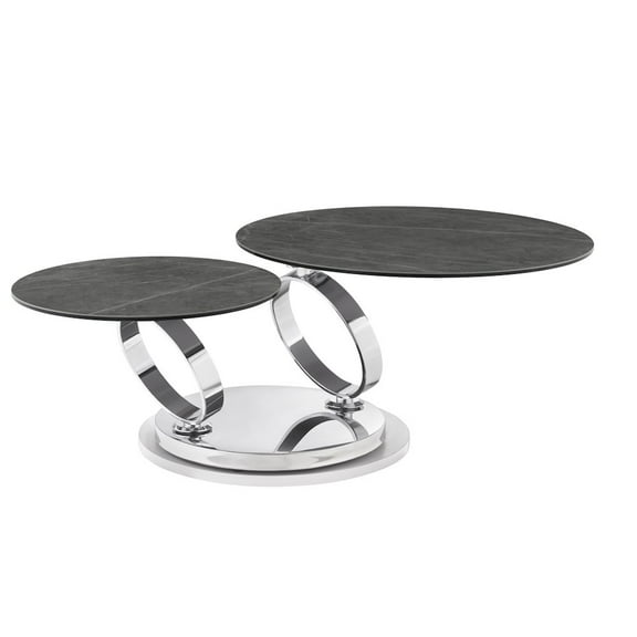 Casabianca Home Satellite Round Extendable Swivel Coffee Table In Gray Marbled Porcelain