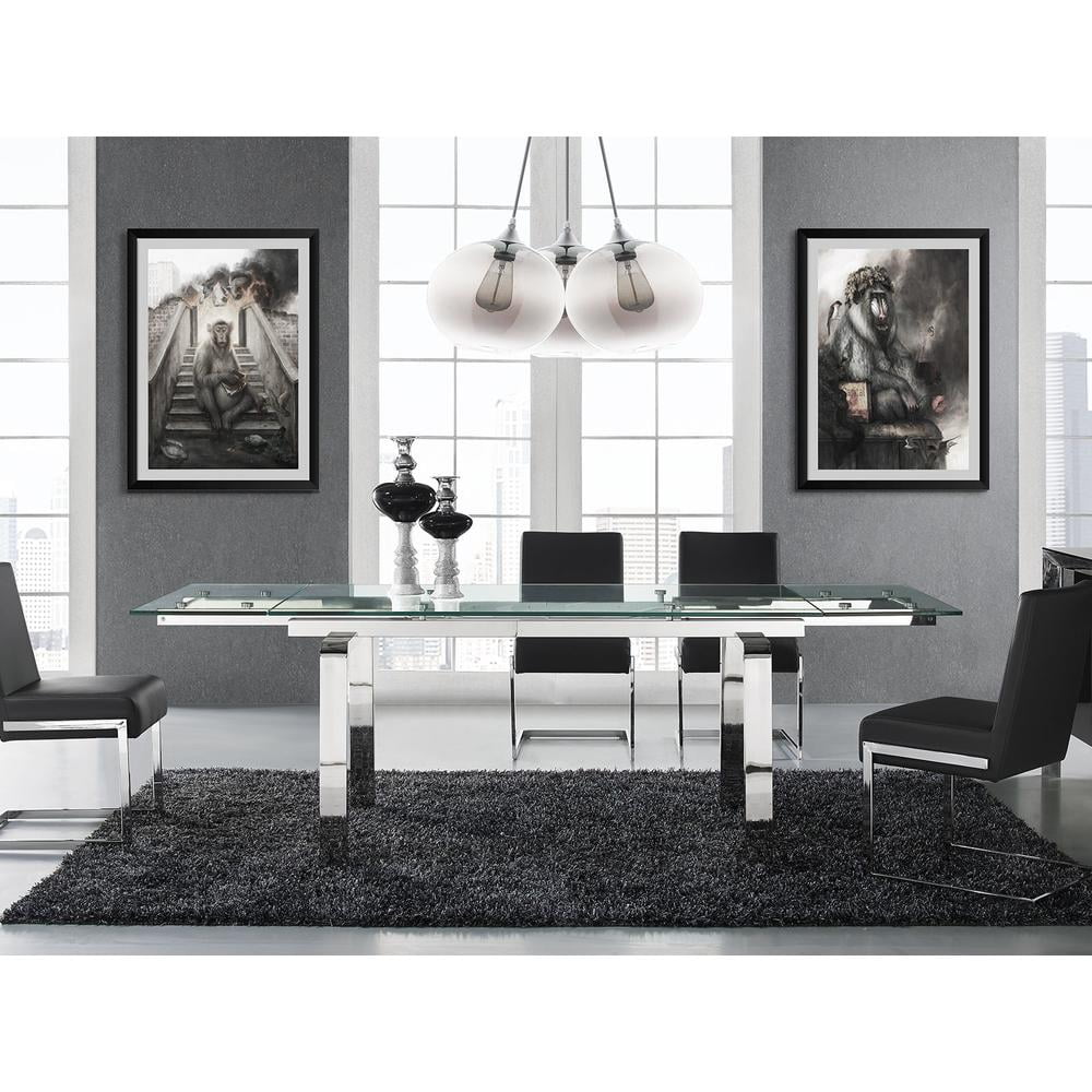Calvert Contemporary Extendable Glass Dining Table with Chrome Base