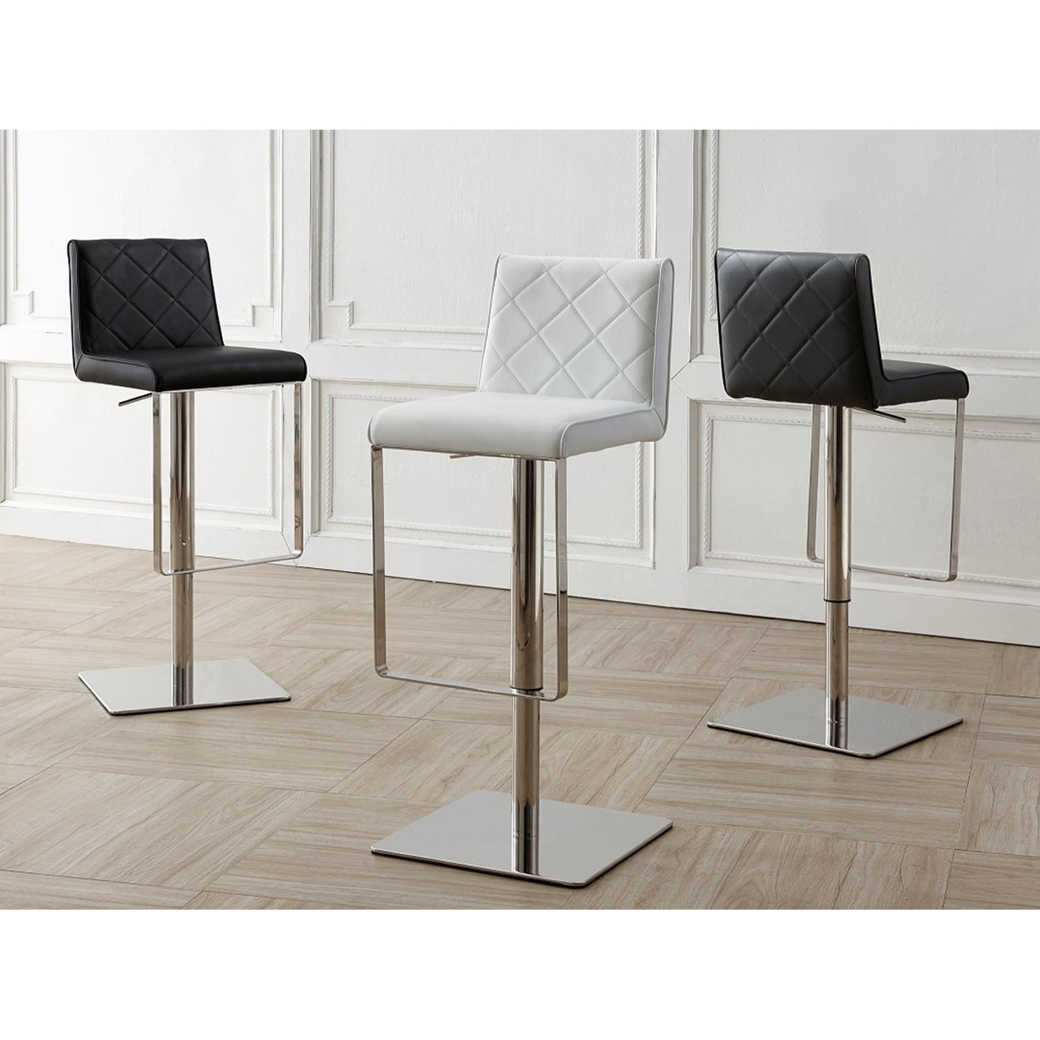 Gray Adjustable Swivel Leather Bar Stool with Metal Base