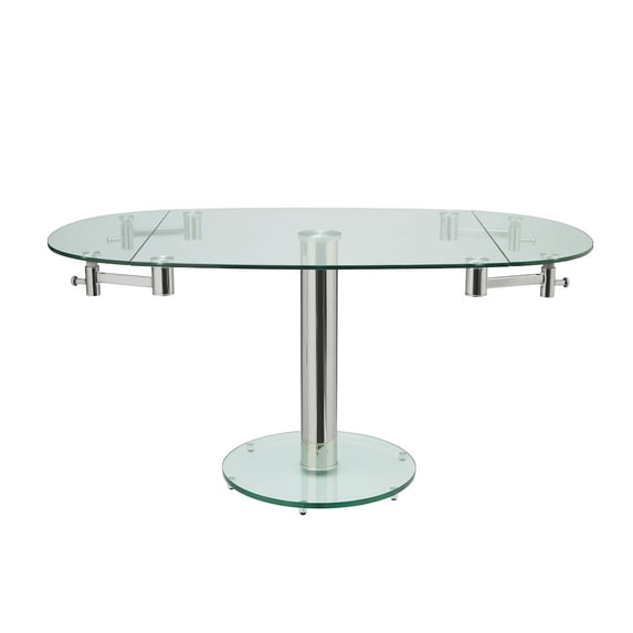 Casabianca Modern Thao Stainless Steel Extendable Dining Table in Clear