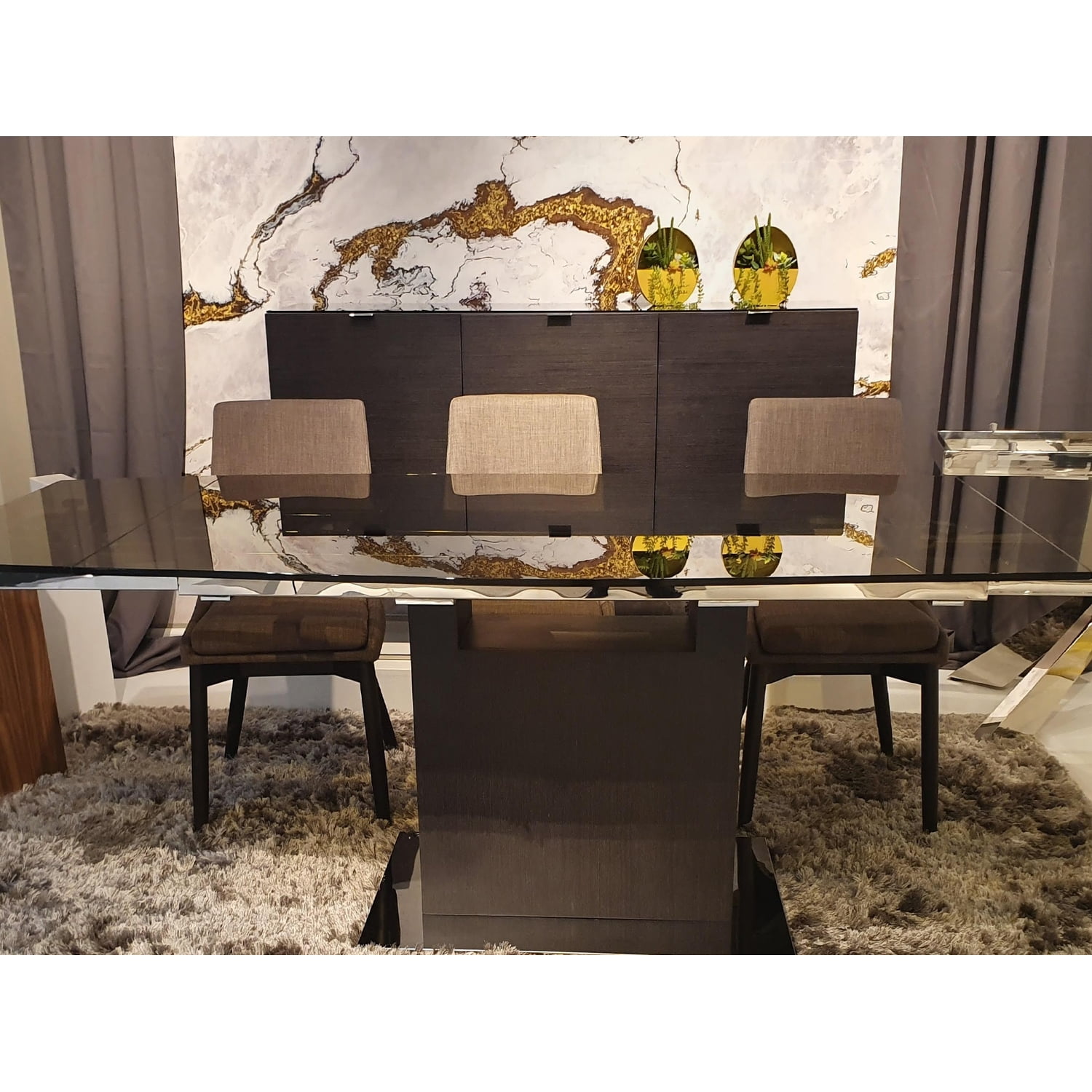 Vizzione Dark Gray Oak and Stainless Steel Buffet Server