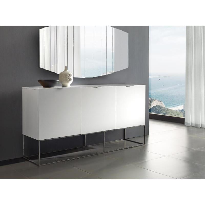 Vizzione High Gloss White 71" Modern Buffet-Server with Stainless Steel Accents