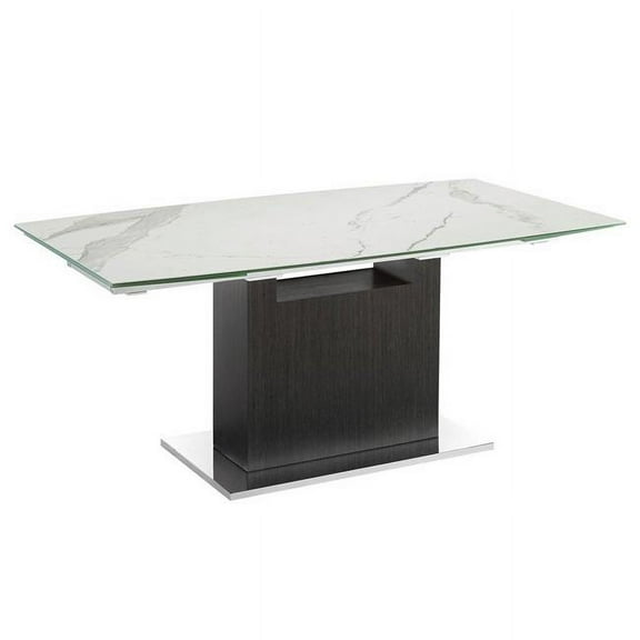 Casabianca Olivia Manual Dining Table with Gray Oak Base and White Marbled Top