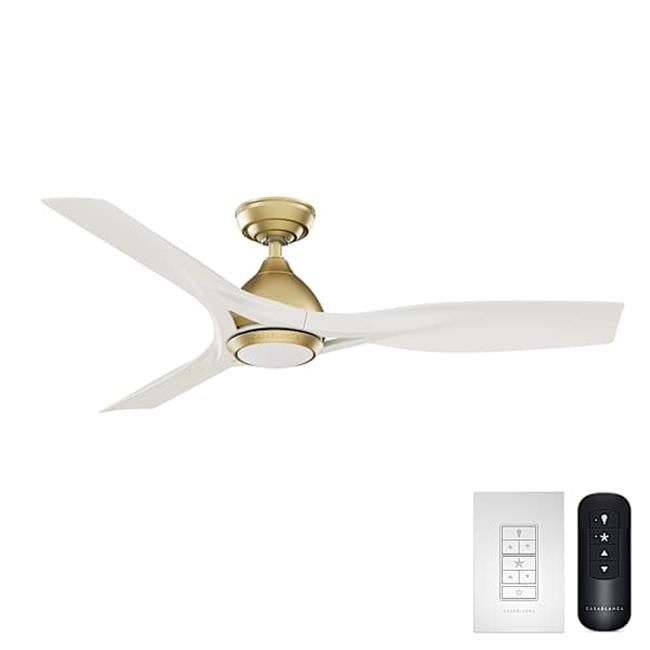 Casablanca 53467 54 in. Elise Brass Damp Rated Ceiling Fan with LED Light Kit & Wall Control