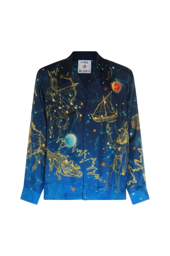 Celestial-Themed Print Casual Shirt With Classic Collar (Men's)