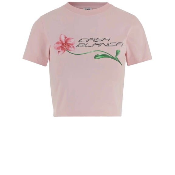 Casablanca Cropped Cotton T-Shirt With Floral Graphic (Women's)