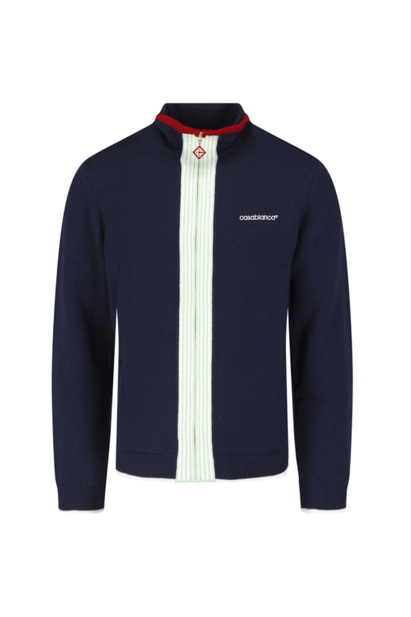 Deep Navy Sweater With Mint Stripe And Contrasting Trim (Men's)
