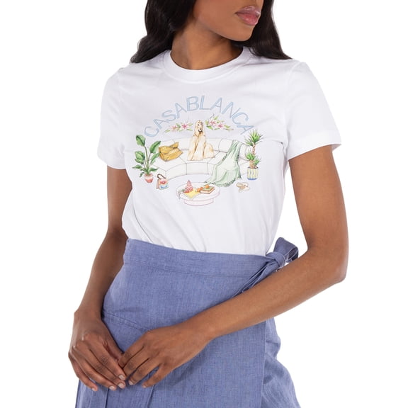 Casablanca Female Short-Sleeve White Cotton T-Shirt With Embroidery White Sizes standard XXXS-7XL