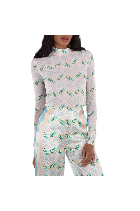 Ladies Multicolor Ping Pong Monogram Print Top, Size Small