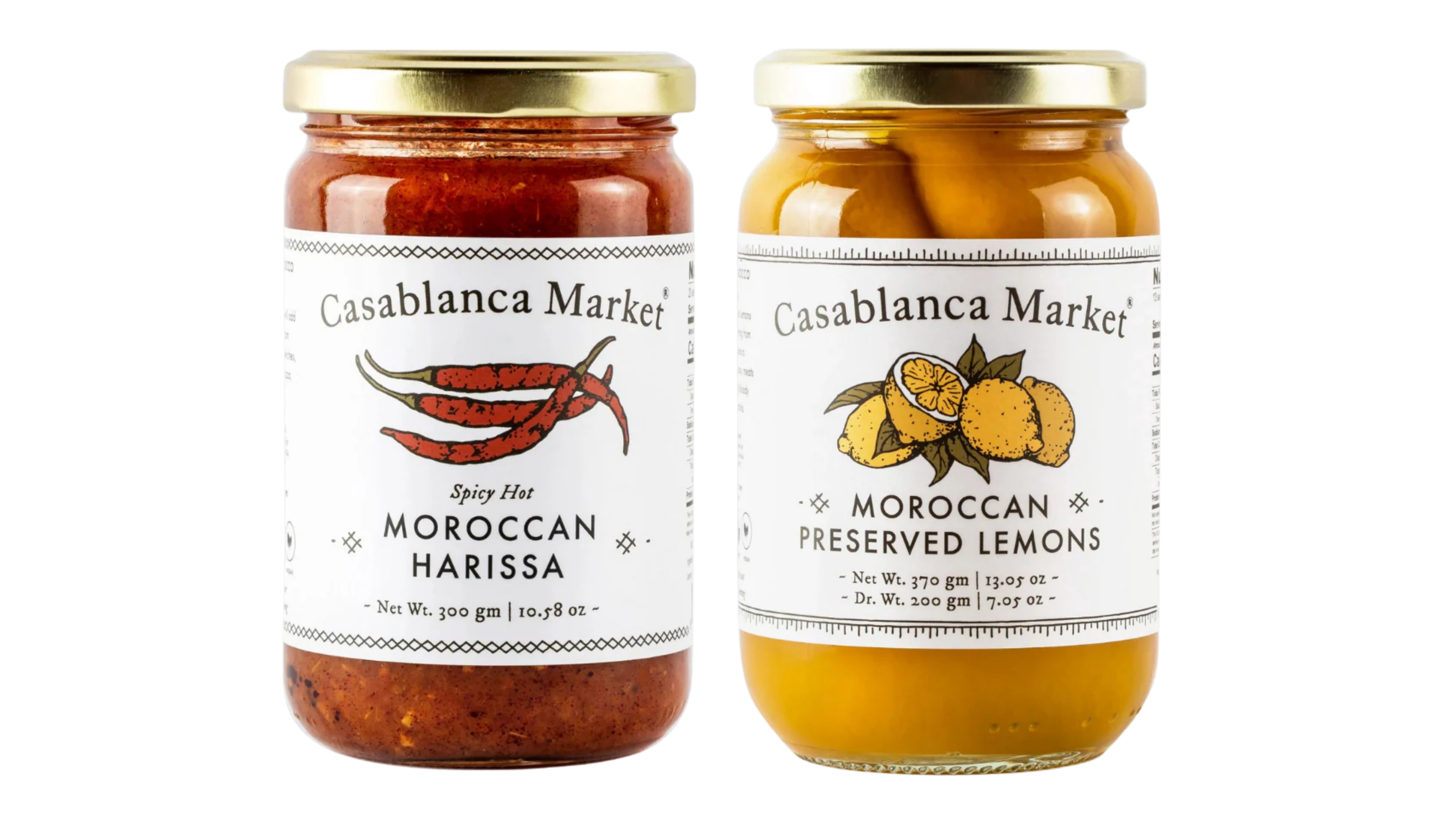 Casablanca Market Moroccan Preserved Lemons (13oz) & Harissa Hot Sauce (10.5oz) Bundle Pack