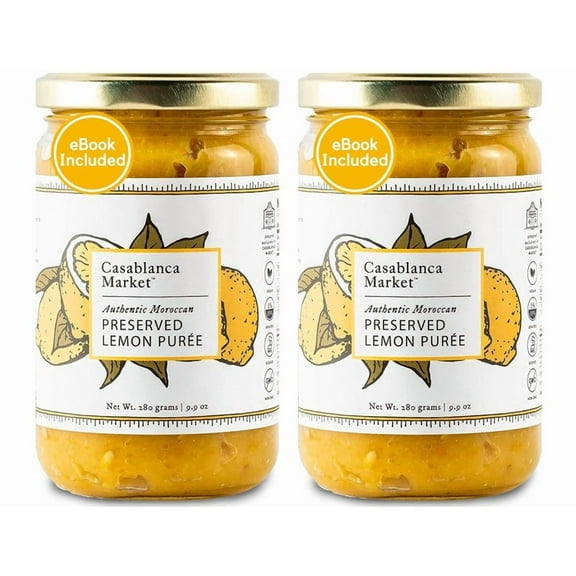 Casablanca Market Preserved Lemon Puree All Natural Beldi Moroccan Lemon Paste, Gluten Free, Non-GMO, Vegan, Plant-Based, No Preservatives or Added Sugars (eBook Included), 2 Pack, 9.9 oz