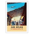 thumbnail image 1 of Casablanca Morocco - Air Atlas - Vintage Airline Travel Poster by Maurice Renluc c.1950 - Fine Art Rolled Canvas Print 27in x 40in, 1 of 4