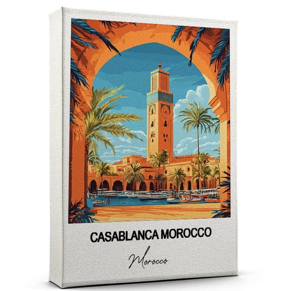 Casablanca Morocco Travel Scenic Canvas Wall Art -Morocco Canvas Nature-Inspired Print for Bedroom, Living Room, or Office Travel Gift