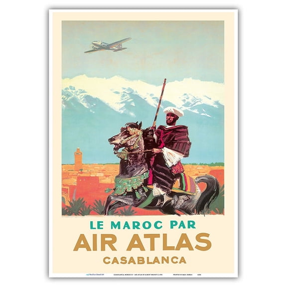 Casablanca Morocco - by Air Atlas (Le Maroc Par) - Vintage Airline Travel Poster by Albert Brenet c.1950 - Master Art Print 10in x 14in
