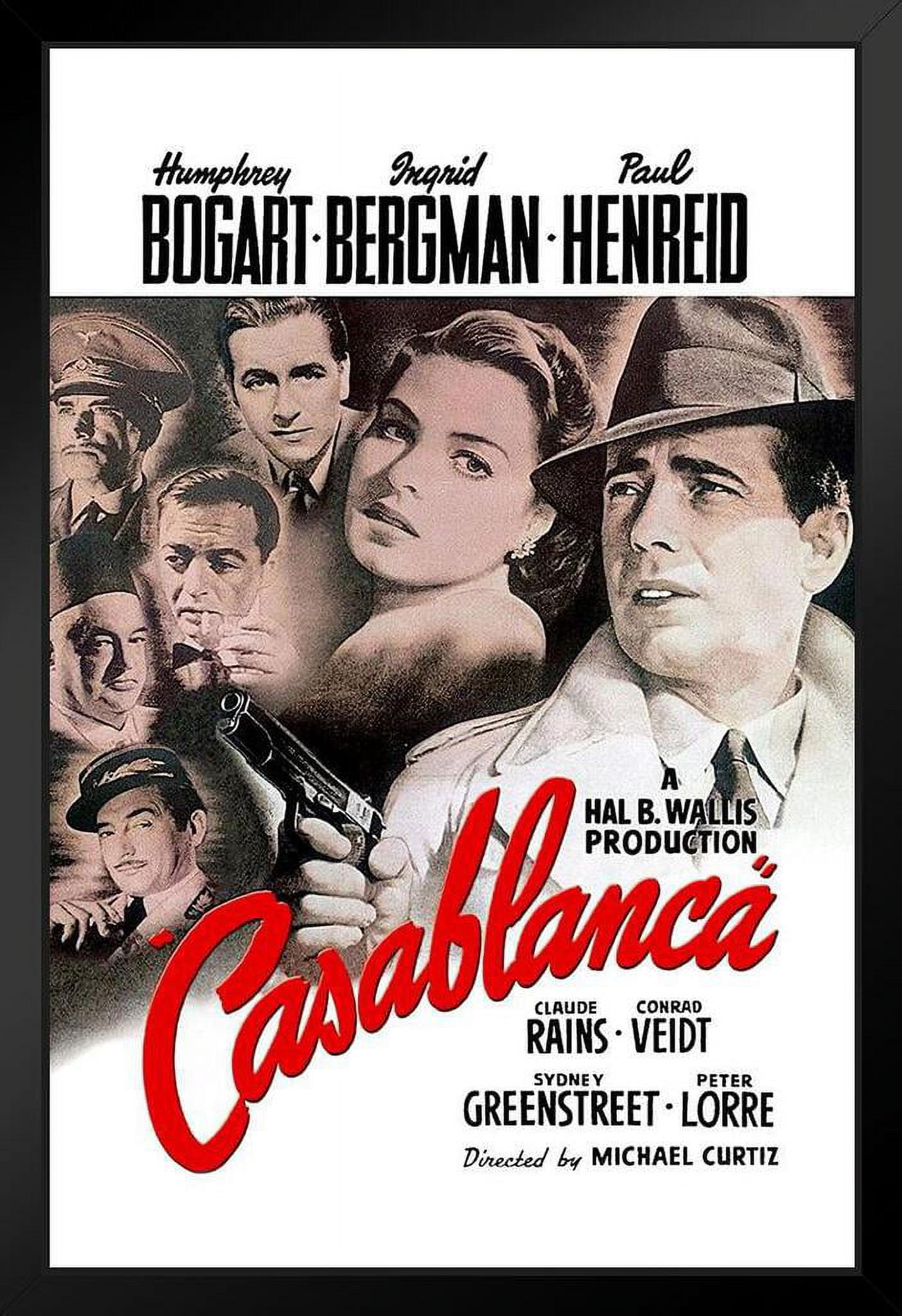 Casablanca Movie Classic Hollywood Film Retro Vintage Wall Decor Humphrey  Bogart Ingrid Bergman World War II WW2 Theater Iconic Cinema Stand or Hang  Wood Frame Display 9x13
