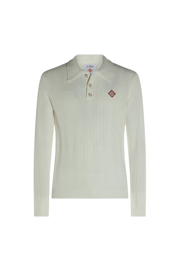 Ribbed Knit Sweater With Polo Collar And Minimalist Emblem (Men's)