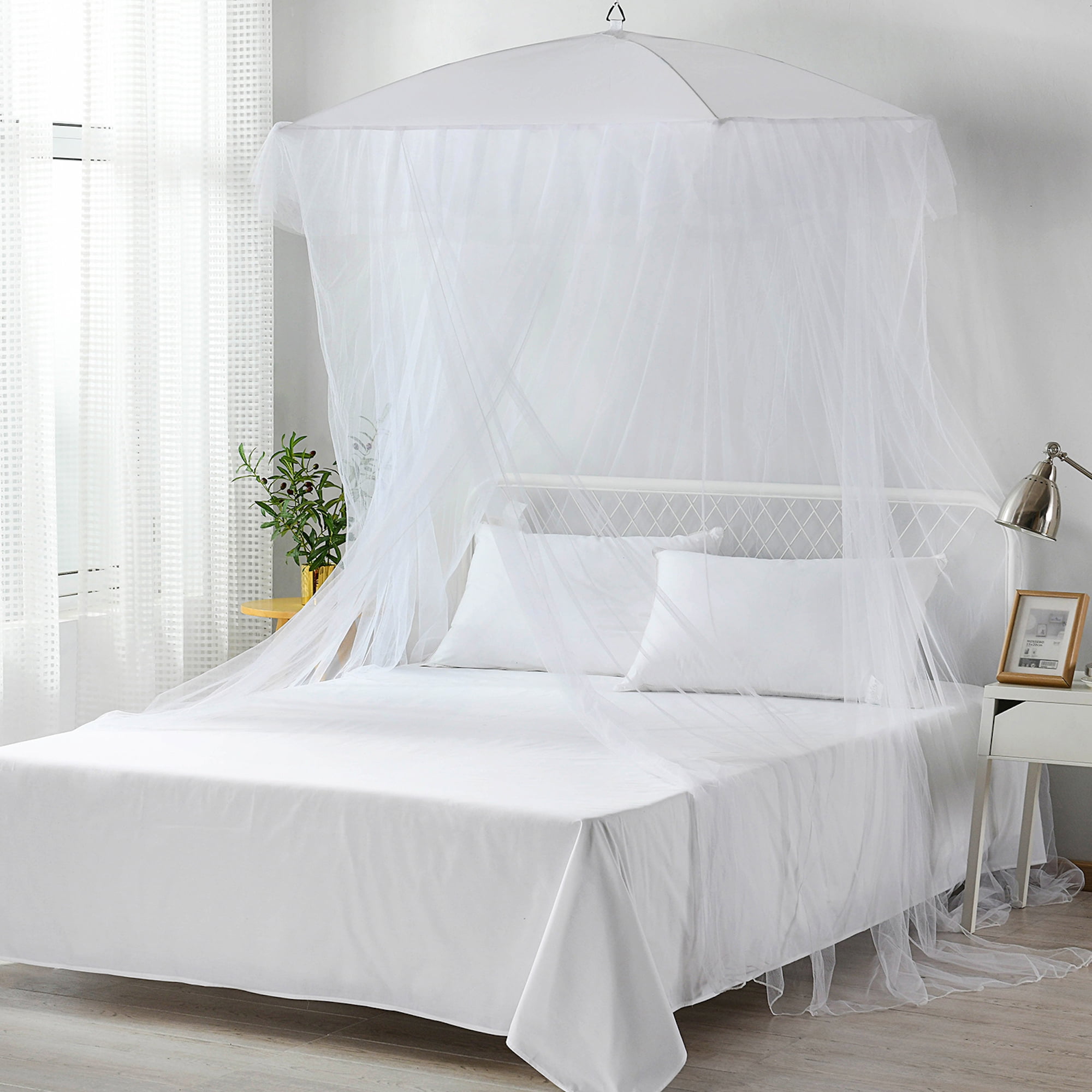 Casablanca Solid Print Solid Polyester Square Bed Canopy, Twin Full Queen King, White