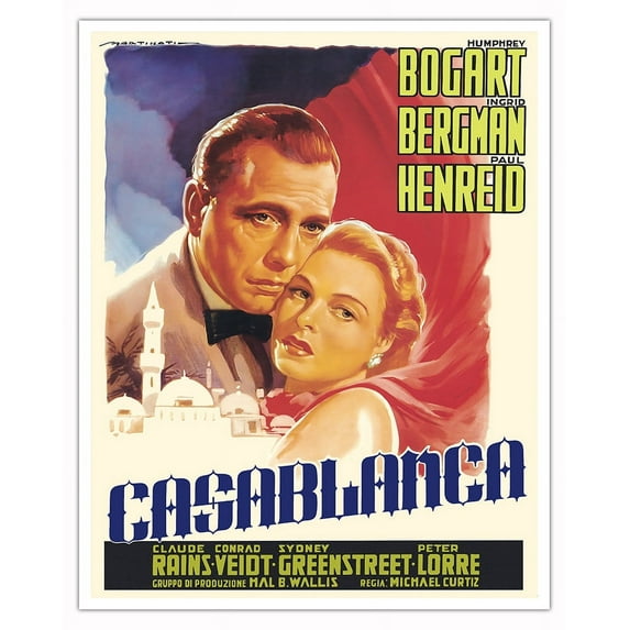 Casablanca - Starring Humphrey Bogart, Ingrid Bergman, Paul Henreid - Vintage Film Movie Poster c.1953 - Fine Art Matte Paper Print (Unframed) 16x20in