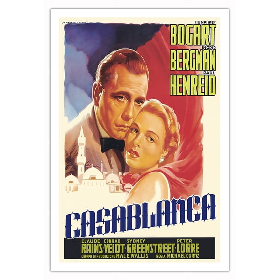 Casablanca - Starring Humphrey Bogart, Ingrid Bergman, Paul Henreid - Vintage Film Movie Poster c.1953 - Fine Art Matte Paper Print (Unframed) 30x44in