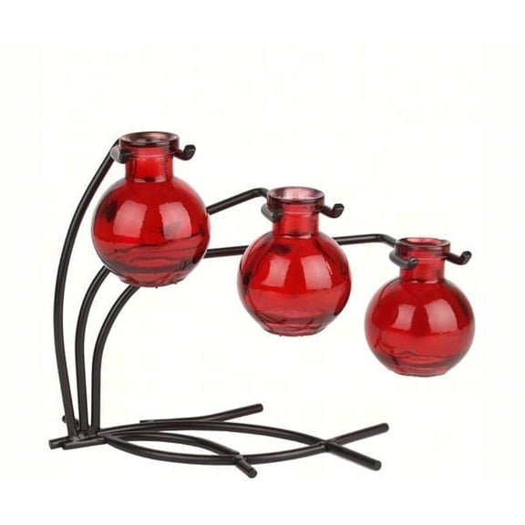 Couronne Co Casablanca Recycled Glass and Metal Glass Vases for Centerpieces, Table Top Decor Vase for Flowers - Red